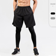 男士紧身裤假两件 健身运动跑步训练 休闲弹力速干运动长裤