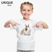 兔子熊猫创意图案莫代尔儿童T恤女童装短袖圆领可爱动物亲子宝宝