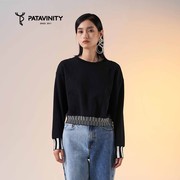 PATAVINITY春设计师条纹拼接卫衣女装8F2111901