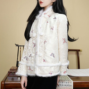 新中式刺绣水貂毛唐装棉服，外套女冬季高级感气质国风大码宽松棉袄