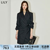 LILY2024春女装职场商务通勤款气质高腰A字西装连衣裙小黑裙