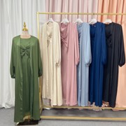 土耳其迪拜时尚纯色两件套连衣裙开衫套装Muslim Suits Kimono