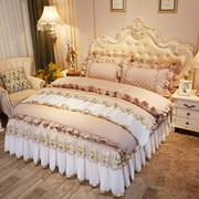 加厚纯棉床裙四件套韩版公主蕾丝，夹棉床罩1.8m2花边被套床品4件套