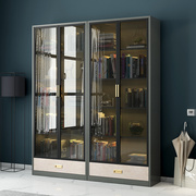 简约现代书柜北欧轻奢玻璃门，展示柜落地书橱储物柜，书架文件柜组合