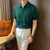 NR先生夏季休闲绅士显气质纯棉v领T恤复古百搭绿色短袖男polo衫潮