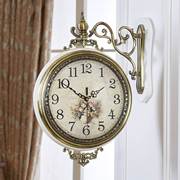 金属双面钟表客厅创意欧式挂钟北欧静音实木美式壁钟艺术装饰挂钟