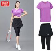 速干运动七分裤裙假两件女短袖t恤羽毛球套装网球跑步瑜伽健身服