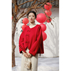 山有色红叶新中式双面羊绒外套，冬季原创中国风盘扣红色新年战袍