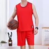 纯棉红色篮球服套装带拉链，球衣男装宽松吸汗透气跑步服青年健身服