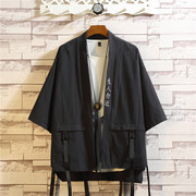 日式和服道袍男棉麻刺绣宽松七分袖衬衫夏季薄外套中国风防晒开衫