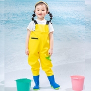 儿童玩水连体下水裤幼儿园防水衣服赶海装备摸鱼男女沙滩半身雨裤