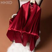 酒红色婚宴旗袍披肩外搭女春秋冬季高贵婚礼喜婆婆妈妈镶钻围巾