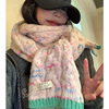 粉色麻花针织毛线围巾女冬季2023韩版高级感加厚保暖围脖学生