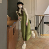 孕妇装高级感绿色丝绒吊带连衣裙，女秋冬季法式复古气质两件套裙子