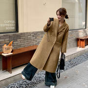 姜黄色(姜黄色)双面羊绒大衣女中长款秋冬韩版宽松设计感毛呢外套