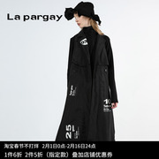 lapargay纳帕佳2023秋冬两件套黑白色宽松休闲外套中长款风衣