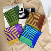 65棉麻小方巾条纹丝巾，韩版春季装饰头巾领巾