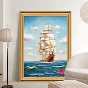 纯手绘油画一帆风顺装饰画大海，风景壁画北欧玄关，客厅挂画大幅手工
