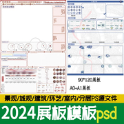 2024环艺园林景观城市规划A0A1毕业生作品设计PS展板PSD排版模板