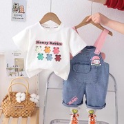 儿童服装夏季女宝宝短袖套装1-2-3岁夏装女童纯棉T恤背带裤两件套