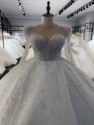 婚纱2022新娘长袖韩版高级重手工奢华拖尾礼服显瘦高腰小个子