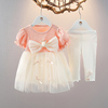 夏季女童纱裙套装时髦夏装女宝宝短袖连衣裙两件套周岁婴儿外出服