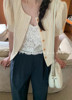 林子chic 韩代米色短袖小衫镂空纯色泡泡袖可爱2023短袖罩衫
