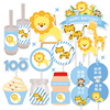 蓝色小动物狮子老虎甜品台装饰蛋糕插牌摆件满月周岁生日推推乐