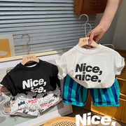 男女童装短袖t恤夏季纯棉2024洋气字母，半袖小孩儿童白色上衣