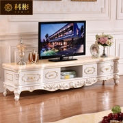 欧式电视柜 美式别墅客厅实木雕花大理石象牙白色地柜收纳柜家具