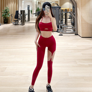 高级感红色训练健身背心套装女外穿运动内衣性感镂空新年红瑜伽服
