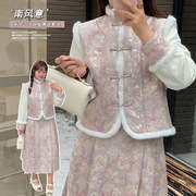 新中式冬季大码女装国风，拜年服200斤胖mm搭配一整套温柔两件套装