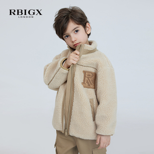 rbigx瑞比克童装秋季立领，百搭设计感潮流皮草摇粒绒外套