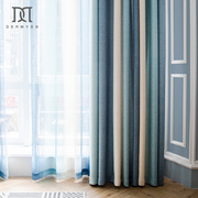 地中海风格加厚遮光窗帘成品条纹北欧窗帘棉麻现代简约卧室窗帘布