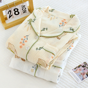 婴儿棉纱布女士薄款长袖，家居服套装纯棉绉布，泡泡纱春秋季睡衣夏季