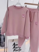 套装粉色休闲运动女2024年春秋季时尚洋气百搭显瘦圆领卫衣卫裤
