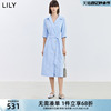 lily2024夏女装(夏女装)气质通勤款时尚百搭显瘦腰带五分袖衬衫连衣裙