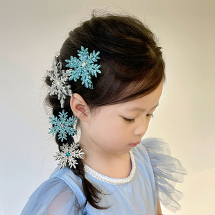 爱莎公主的头饰蓝色，雪花发夹女童刘海碎发夹，儿童冰雪奇缘发饰