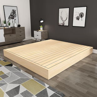 实木榻榻米床架现代简约地台床1.8米出租房用矮床单人床1.5高箱床
