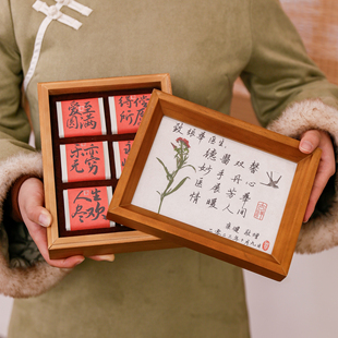 三谷青象书法手写礼送朋友茶叶，礼盒实木小摆台创意实用
