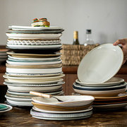 盘子陶瓷菜盘创意家用餐具，简约面碗日式菜碟圆形，碟子早餐盘子微瑕