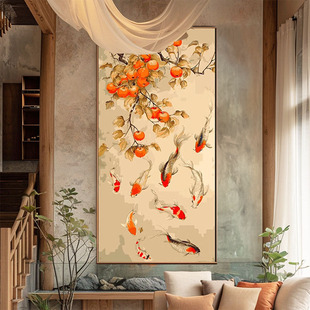 数字油画diy油彩画客厅玄关大尺寸中国风柿子高级填色填充装饰画