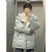 奶fufu棉衣棉服女冬季加厚保暖小香风小个子天蓝色羽绒外套潮