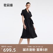 歌莉娅黑色连衣裙式风衣，女装夏季设计感三醋酸长款外套1b4l6l100