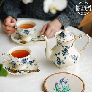 咖啡杯碟套装复古青花，陶瓷咖啡壶咖啡杯，高档精致英式下午茶杯茶具