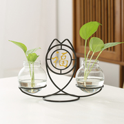 个性创意五福临门家居摆件饰品客厅插花铁艺水培植物绿萝透明花瓶