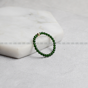 Ciel原创设计手工天然绿砂石戒指2mm圆珠极细指环关节戒袖珍星空