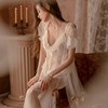 睡衣女性感吊带睡裙法式白色，宫廷风长裙纯欲蕾丝薄款透明内衣公主