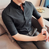 夏季千鸟格子衬衫男短袖，韩版潮流帅气五分，袖衬衣修身高端中袖上衣