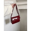loveyoung漆皮小红包3.0复古酒红色斜挎两用单肩包纯色小方包